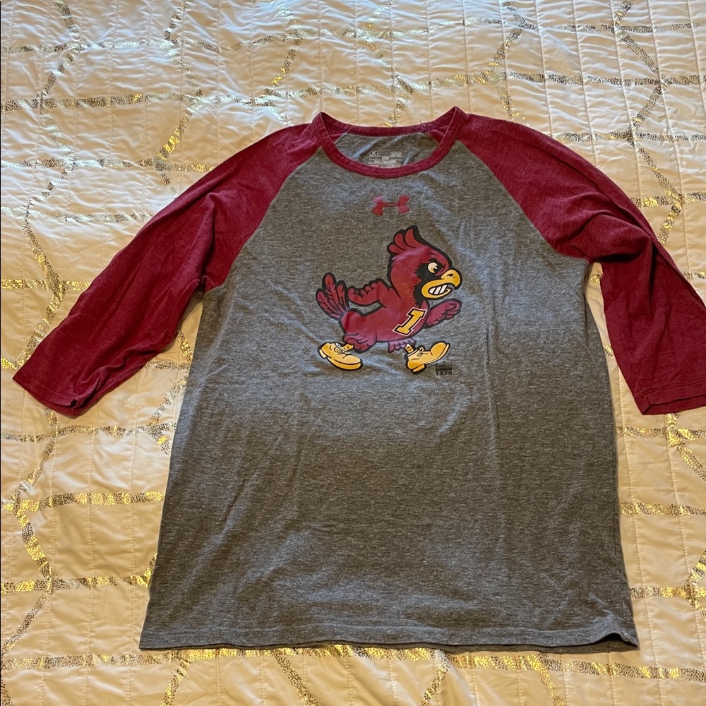 Under Armour Red and Gray Cartoon Bird Raglan Shirt